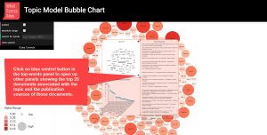 TopicBubbles (with information panels for a topic's most important words, documents, and publication sources of those documents)